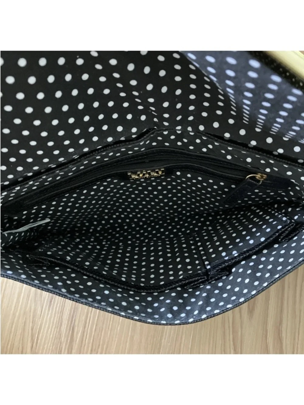 Lulu Guinness Handbag Black & Gold Envelope Bag Clutch Wristlet Vegan Embossed..